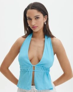 Linen Tailored Vest -Glassons ainsley apron blouse wet n wild front bv108528tex 1