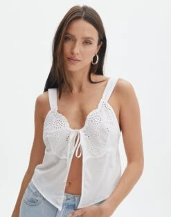 Foldover Zip Tube Top -Glassons alixir split broderie cami white front bv135740cot