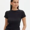 Ribbed Crew Neck Tee -Glassons angeles rib baby t shirt black front ts119559ocot