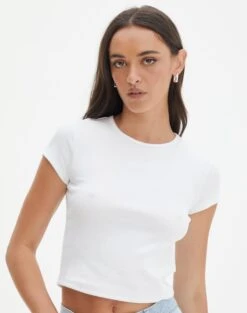 Ribbed Crew Neck Tee 32 Ribbed Crew Neck Tee -Glassons angeles rib baby t shirt white front ts119559ocot