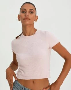 Twist Front Rib Knit Crop Top -Glassons aria cap sleeve knit top rose and thorne front ks106650sf