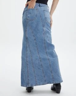 Panelled Denim Maxi Skirt -Glassons arizona midi skirt anwar blue wash back sl91950dnm