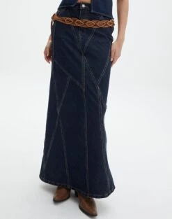 Panelled Denim Maxi Skirt -Glassons arizona midi skirt last rodeo indigo full sl91950dnm