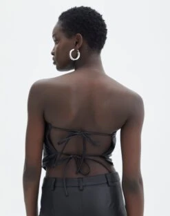 Faux Leather Tie Back Scarf Top -Glassons ava apron strapless top black back bv111472pu