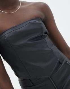 Faux Leather Tie Back Scarf Top -Glassons ava apron strapless top black imageback bv111472pu