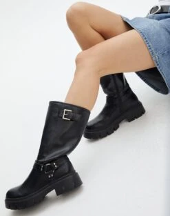 Mid Rise Denim Skirt 41 Mid Rise Denim Skirt -Glassons barney biker boot black front sh114525pu 2