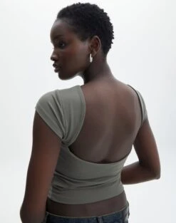 Supersoft Backless Short Sleeve Top -Glassons bayley backless top cypress back ts73693pch