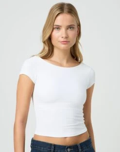 Supersoft Backless Short Sleeve Top -Glassons bayley backless top white front ts73693pch