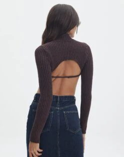 Cropped High Neck Backless Long Sleeve Knit Top -Glassons bearman backless funnel top its soy cute back kl111146knt