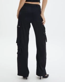 Satin Zip Pocket Cargo Pants -Glassons bella satin cargo pants black back pw106522sat