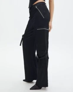 Satin Zip Pocket Cargo Pants -Glassons bella satin cargo pants black detail pw106522sat