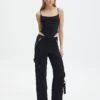 Satin Zip Pocket Cargo Pants -Glassons bella satin cargo pants black front pw106522sat