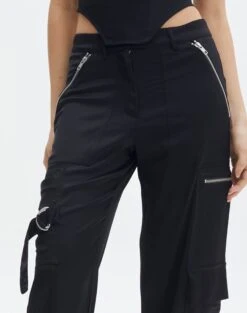 Satin Zip Pocket Cargo Pants -Glassons bella satin cargo pants black imageback pw106522sat
