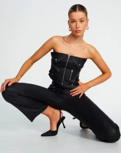 Faux Leather Pleated Mini Skirt -Glassons bonnie biker corset black front bv101361pu 1