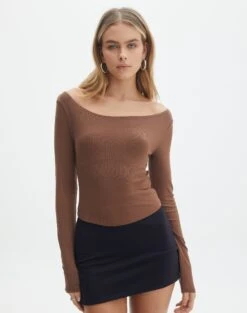 Boat Neck Long Sleeve Top 27 Boat Neck Long Sleeve Top -Glassons bonnie boat neck deep umber front tl93310vis