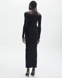 Ribbed Off Shoulder Long Sleeve Maxi Dress -Glassons boston bardot knit dress black back kd109828rib