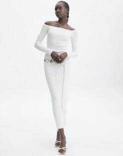 Ribbed Off Shoulder Long Sleeve Maxi Dress -Glassons boston bardot knit dress milk front kd109828rib 2