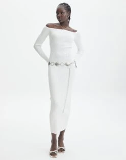 Ribbed Off Shoulder Long Sleeve Maxi Dress -Glassons boston bardot knit dress milk full kd109828rib