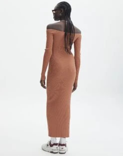 Ribbed Off Shoulder Long Sleeve Maxi Dress -Glassons boston bardot knit dress slice of cake back kd109828rib
