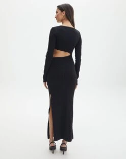 Cut Out Long Sleeve Side Split Maxi Dress -Glassons carden cut out maxi dress black back kd105194knt