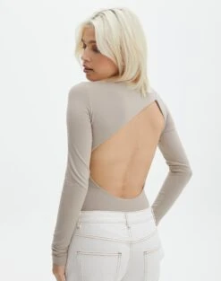 Foldover Off Shoulder Long Sleeve Top -Glassons cassidy cut out bodysuit dusty mink front tb118064pch 1