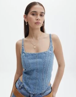 Panelled Denim Maxi Skirt -Glassons co arizona denim corset riley vintage wash front bv102322rdnm 1