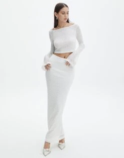 Ribbed Knit Button Side Maxi Skirt -Glassons co brylee mesh maxi skirt white front sl122854msh