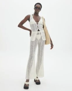 High Rise Tailored Wide Leg Panelled Pant -Glassons co coral crochet pant milk front pw118725cro 5