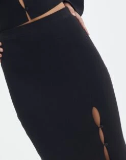 Ribbed Knit Button Side Maxi Skirt -Glassons co darby button down knit midi skirt black imageback sl109336knt