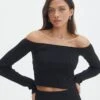 Off Shoulder Flared Long Sleeve Top -Glassons co gigi off shoulder top black front tl127028rib