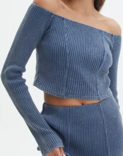 Off Shoulder Long Sleeve Top -Glassons co gigi off shoulder top washed denim imageback tl127028ribw