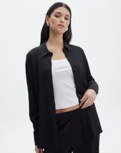 Lace Up Detailed Corset Top -Glassons co gloria textured shirt black front bl127680tex 3