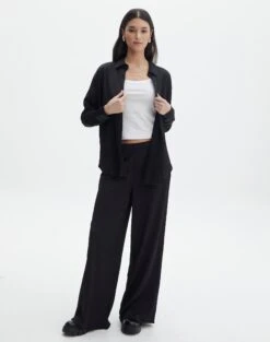 Textured Button Front Shirt -Glassons co gloria textured shirt black full bl127680tex