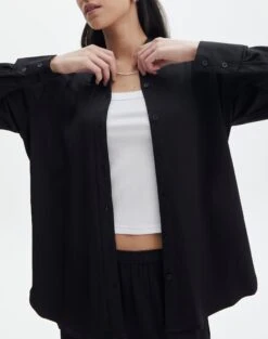 Textured Button Front Shirt -Glassons co gloria textured shirt black imageback bl127680tex