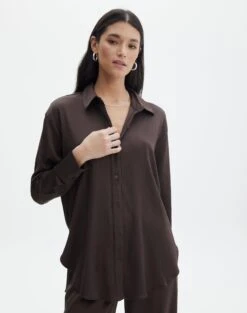 Satin Long Sleeve Shirt -Glassons co gloria textured shirt its soy cute front bl127680tex 1