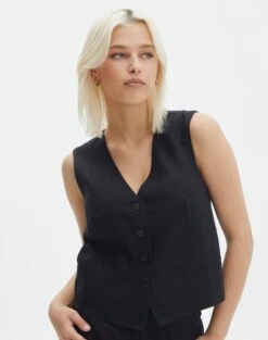 Lace Up Detailed Corset Top -Glassons co harley linen vest black front bv128737tlin 1