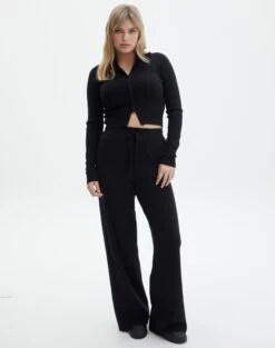 Satin Zip Pocket Cargo Pants -Glassons co harriet wide leg knit pants black front pw53795knt 3