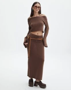 Belted High Waist Pleated Mini Skirt -Glassons co lardee knit tie waist maxi deep umber front sl47099knt