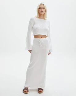 Tie Waist Knit Maxi Skirt -Glassons co lardee knit tie waist maxi white front sl47099knt