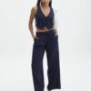 Mid Rise Pinstripe Wide Leg Pant