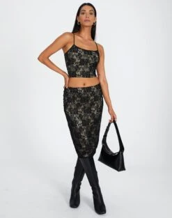 Lace Midi Slip Skirt -Glassons co lorna lace midi skirt blacknude front sl108106lac