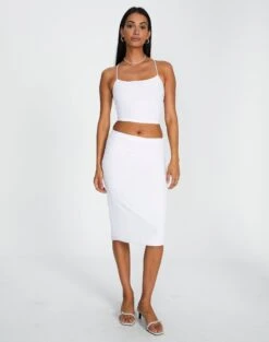 Ribbed Knit Button Side Maxi Skirt -Glassons co lorna lace midi skirt white front sl108106lac