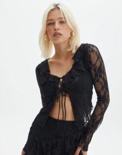 Tiered Asymmetric Lace Mini Skirt -Glassons co lotus lace cardigan black front tc120746lac