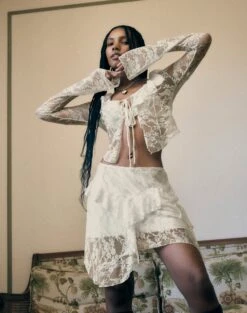 Tiered Asymmetric Lace Mini Skirt -Glassons co lotus mini skirt bad to the bone front ss116576lac