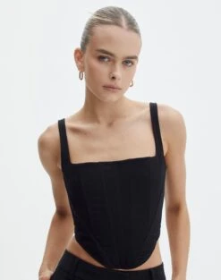 Lace Up Detailed Corset Top -Glassons co marly corset blouse black front bv91174pln 1