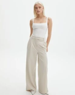 Pocket Satin Long Sleeve Shirt -Glassons co marly wide leg pant oh natural front pw71767pln 2