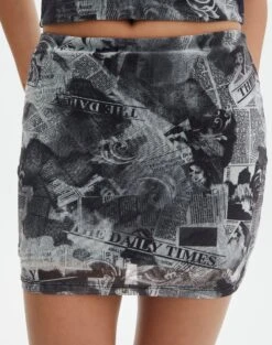 Print Mesh Mini Skirt -Glassons co meshka mesh mini skirt newsprint full ss151478prt