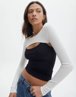 Ribbed Knit Long Sleeve Shrug 33 Ribbed Knit Long Sleeve Shrug -Glassons co midas shrug milk front kl54070cre