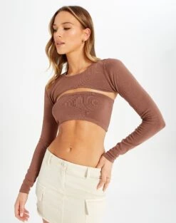 Ribbed Knit Long Sleeve Shrug 29 Ribbed Knit Long Sleeve Shrug -Glassons co midas shrug shiitake detail kl54070cre