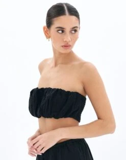 Muslin Ruched Bandeau Top -Glassons co mimi blouse black detail bv90902omus